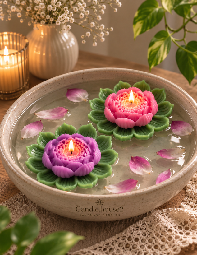 شمع گل رو آبی نیلوفر(یک جفت)